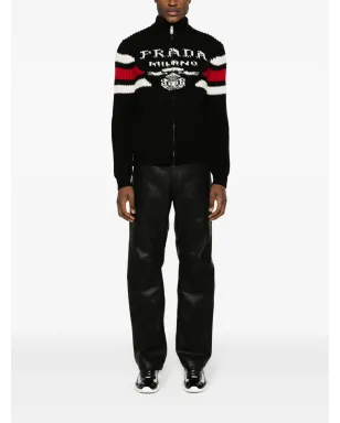 Prada ロゴジャカード カシミヤ カーディガン - ブラック - サムネイル2