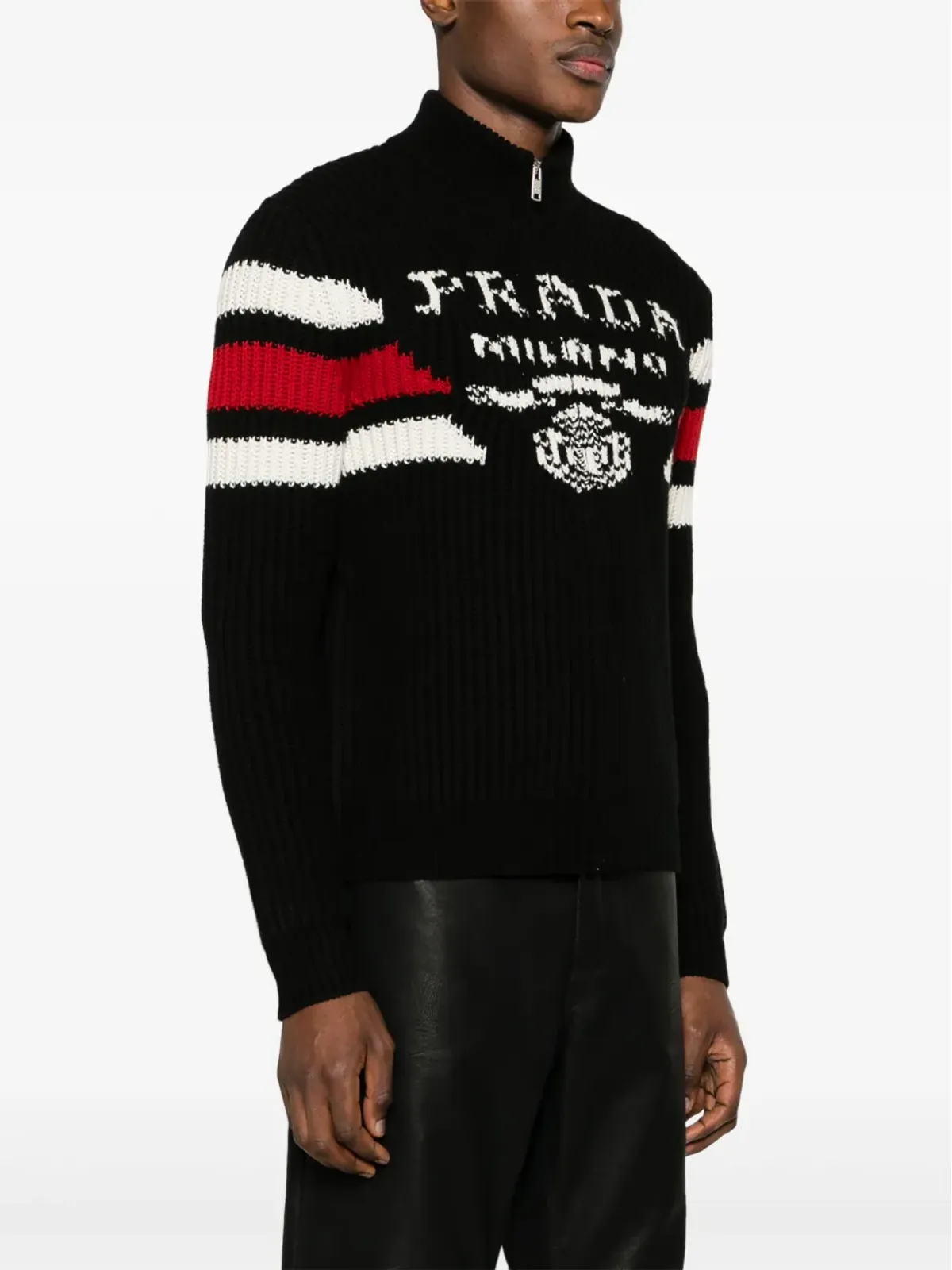 Prada ロゴジャカード カシミヤ カーディガン - ブラック - 画像3