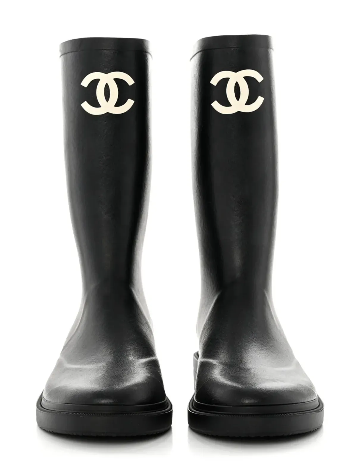 CHANEL ビンテージ CCロゴ レインブーツ ブラック - 画像2