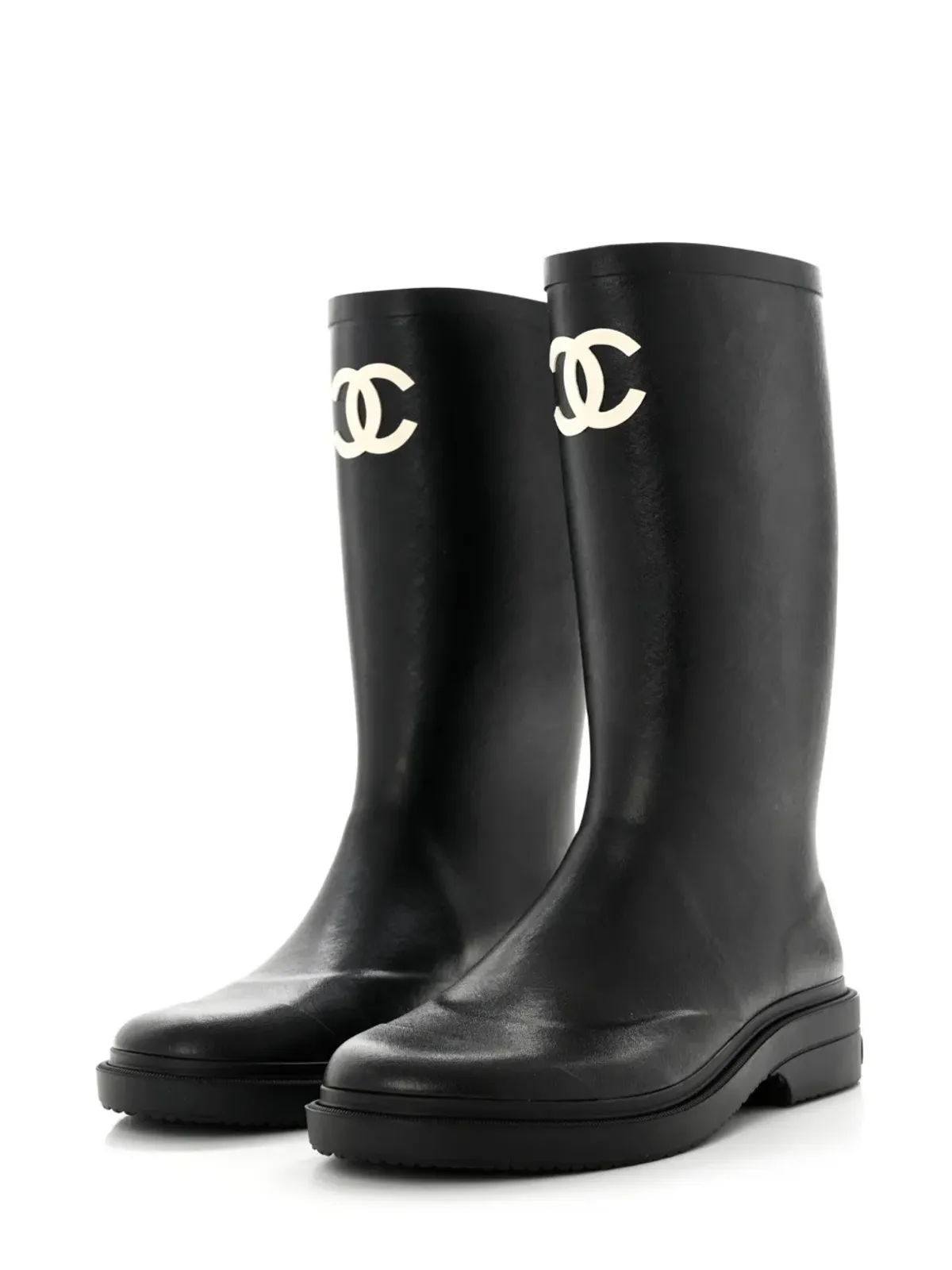 CHANEL ビンテージ CCロゴ レインブーツ ブラック - 画像3