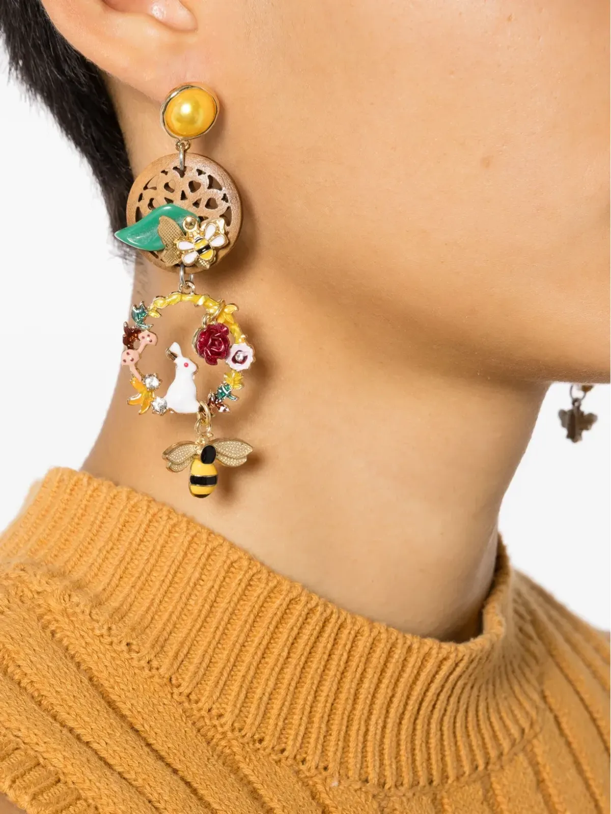 Amir Slama バニー・ビー モチーフ ドロップ ピアス - イエロー - 画像3