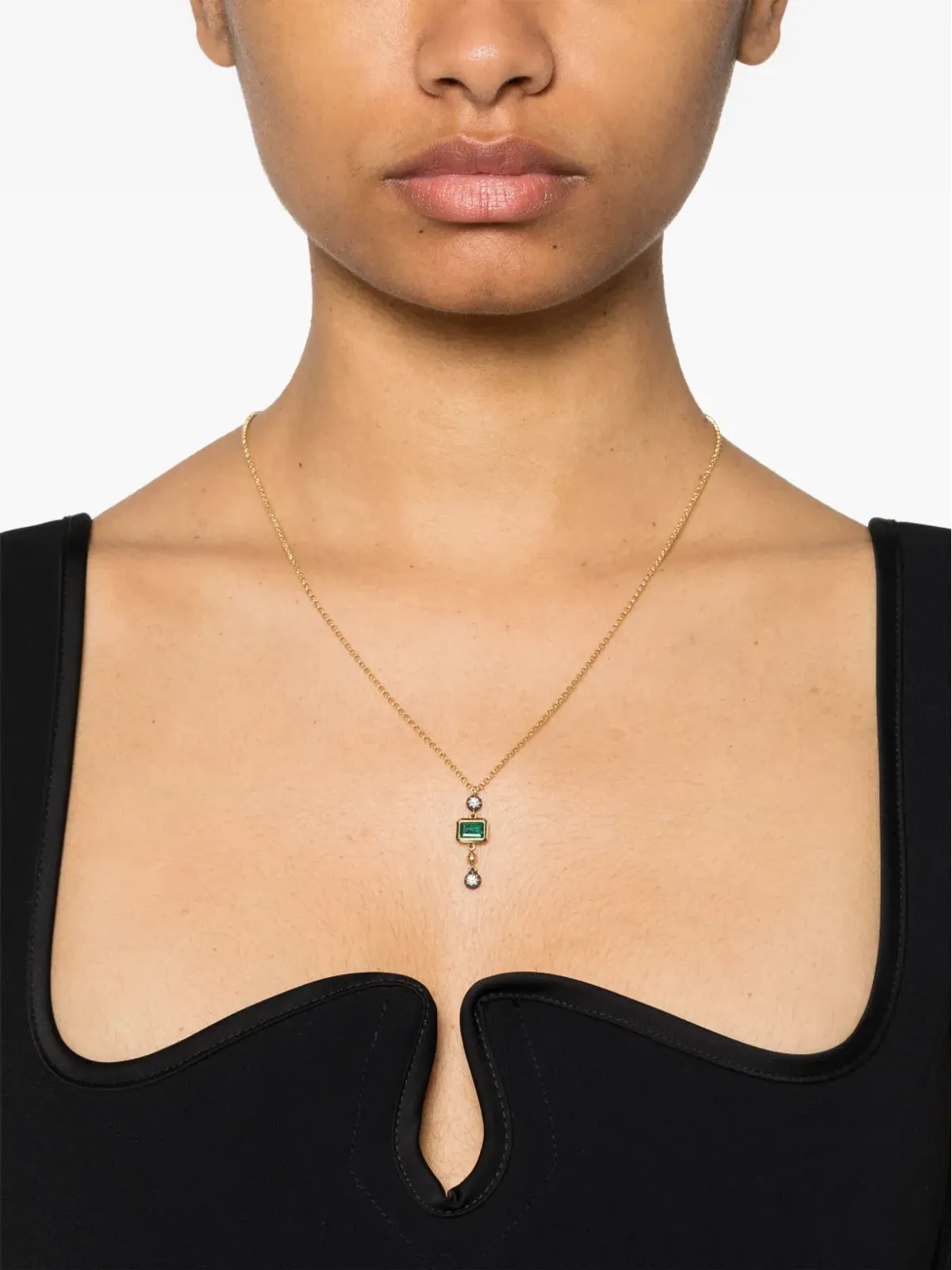 LEANDRA 18K イエローゴールド アレグラ エメラルド＆ダイヤモンド ネックレス - 画像2