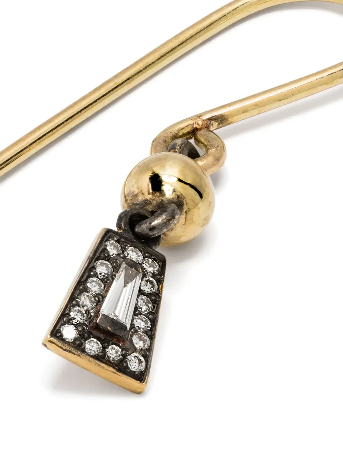 LEANDRA 18kt イエローゴールド テーパー＆ボール ダイヤモンド ダングルピアス - 画像4