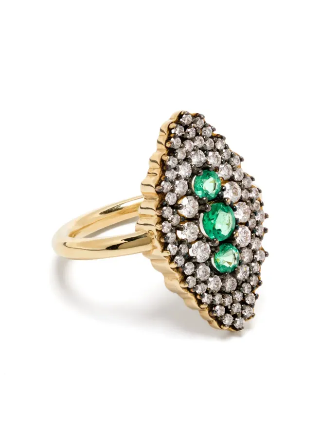 LEANDRA LEANDRA 18K イエローゴールド Maxi Lanzadera ダイヤモンドとエメラルドのリングの商品画像