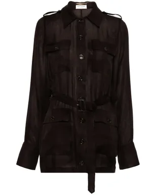 Saint Laurent サハリエンヌ ムスリン ミニドレス - ブラウン - サムネイル1