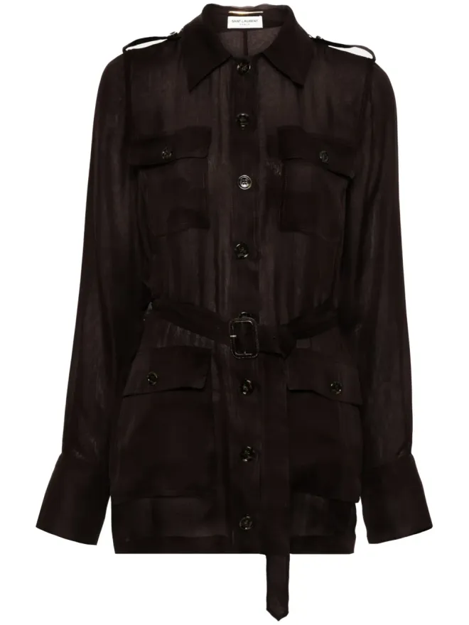 Saint Laurent Saint Laurent サハリエンヌ ムスリン ミニドレス - ブラウンの商品画像