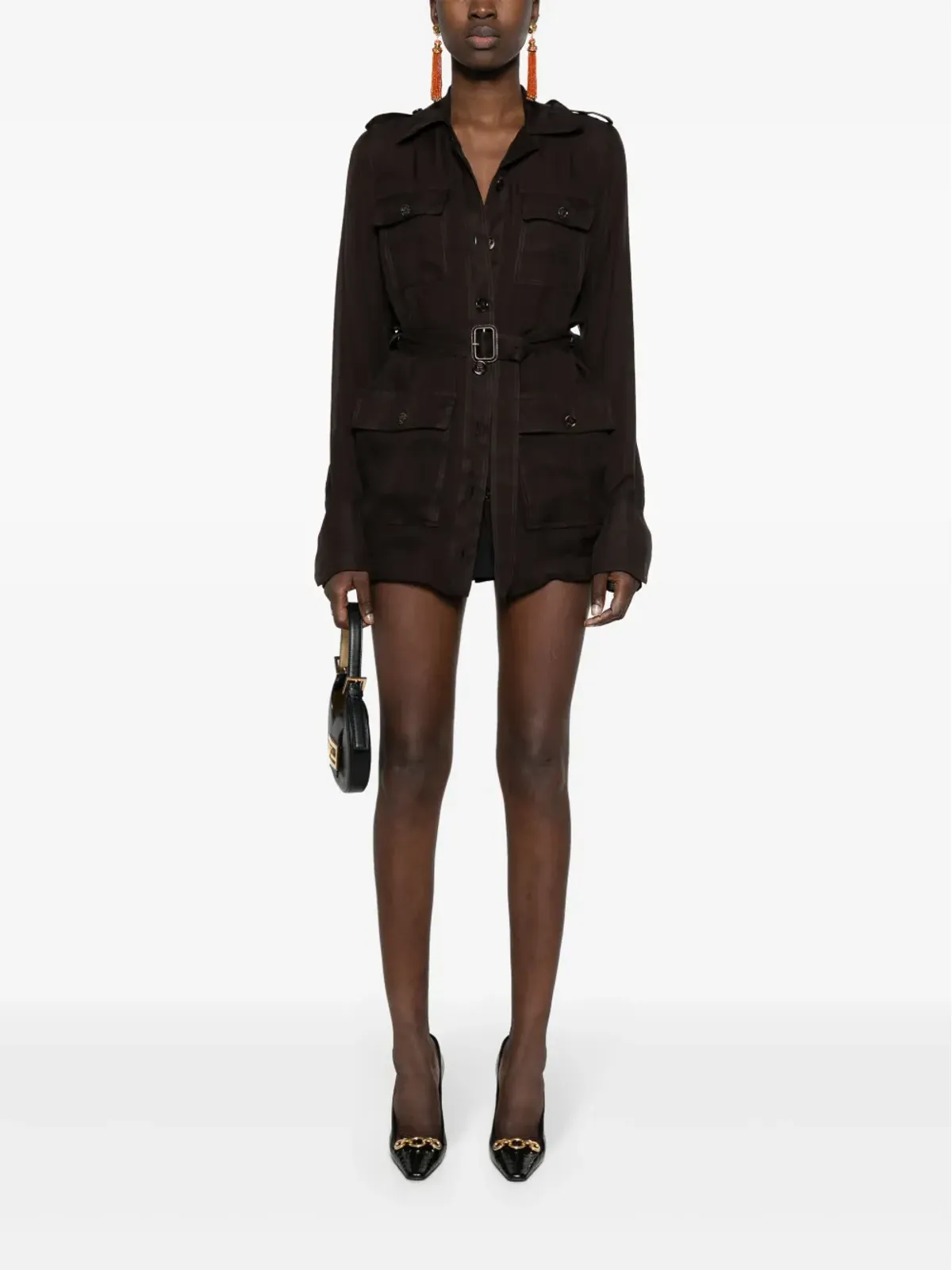 Saint Laurent サハリエンヌ ムスリン ミニドレス - ブラウン - 画像2