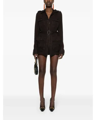 Saint Laurent サハリエンヌ ムスリン ミニドレス - ブラウン - サムネイル2