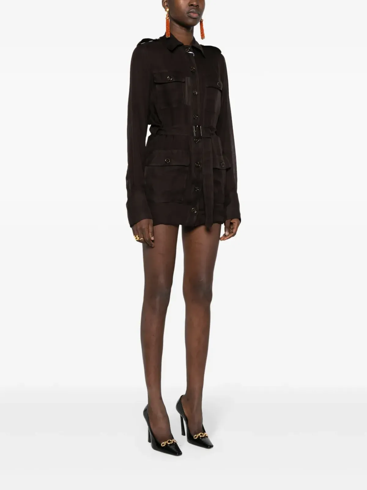 Saint Laurent サハリエンヌ ムスリン ミニドレス - ブラウン - 画像3
