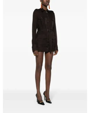 Saint Laurent サハリエンヌ ムスリン ミニドレス - ブラウン - サムネイル3