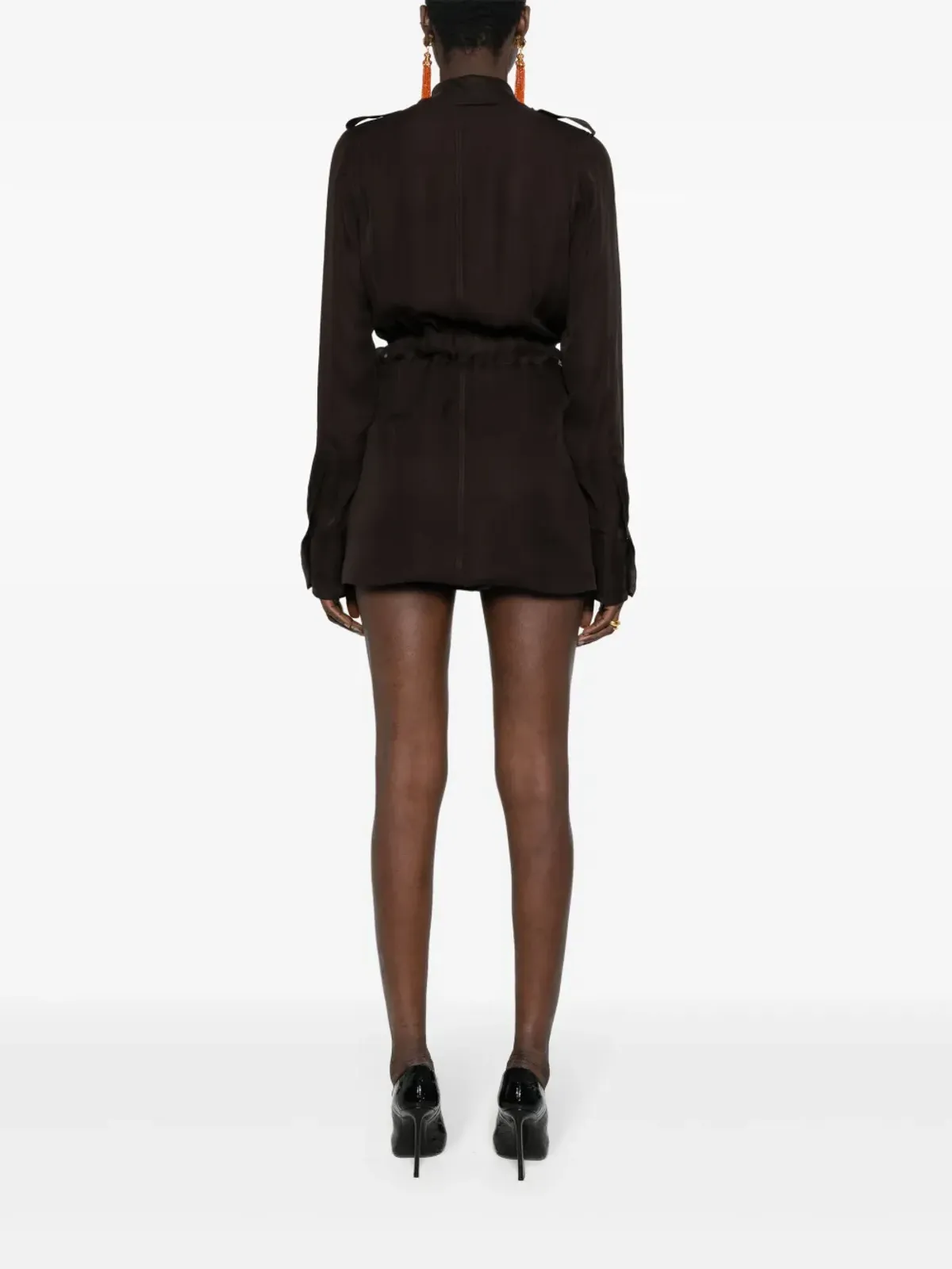 Saint Laurent サハリエンヌ ムスリン ミニドレス - ブラウン - 画像4