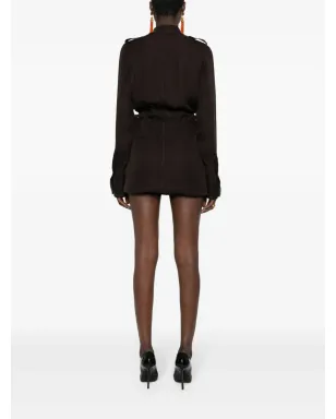 Saint Laurent サハリエンヌ ムスリン ミニドレス - ブラウン - サムネイル4