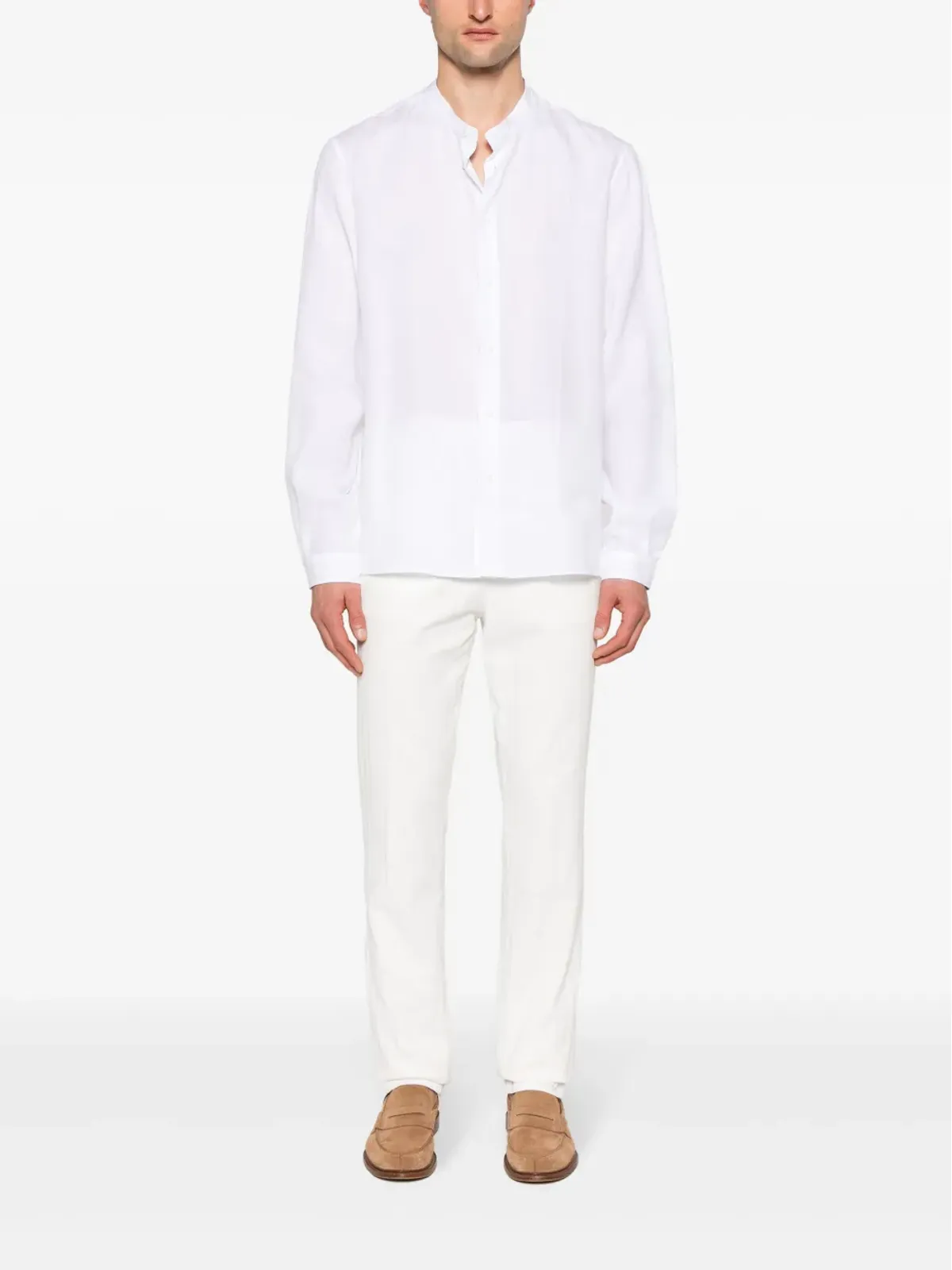 Brunello Cucinelli バンドカラー ヘンプ シャツ - 画像2