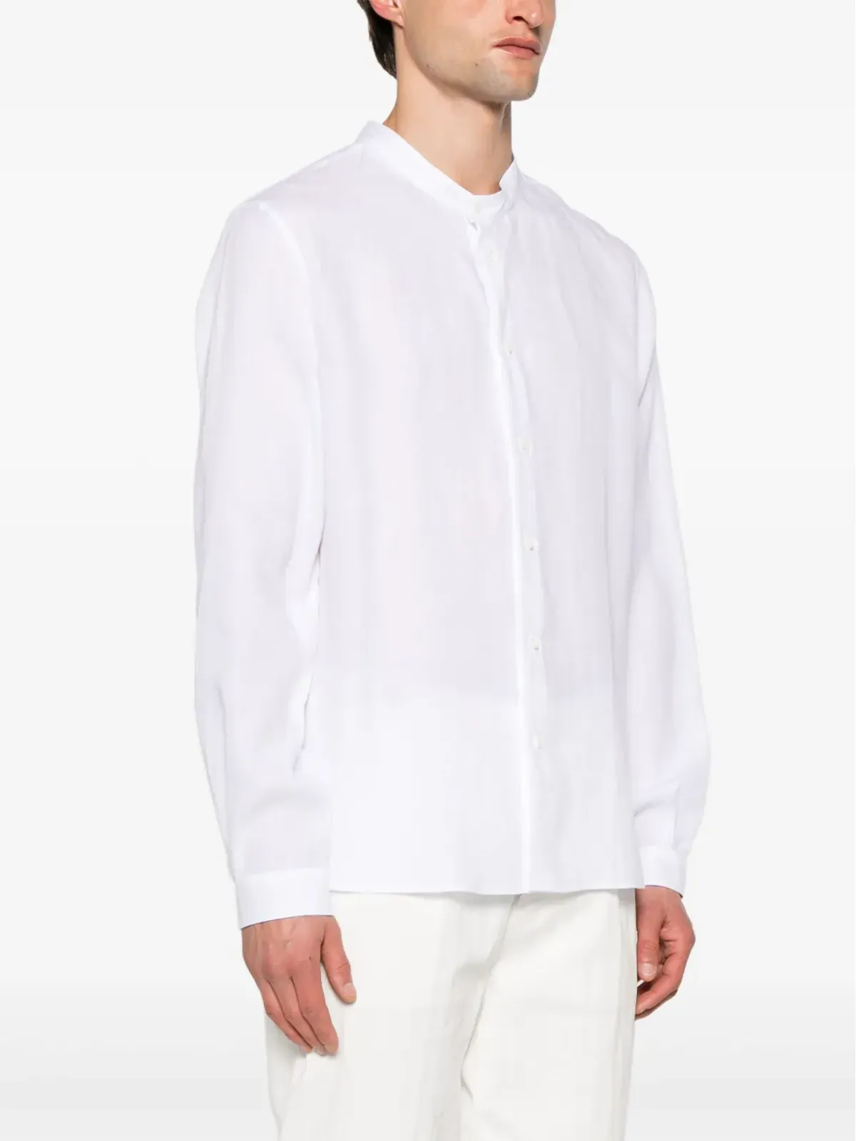 Brunello Cucinelli バンドカラー ヘンプ シャツ - 画像3