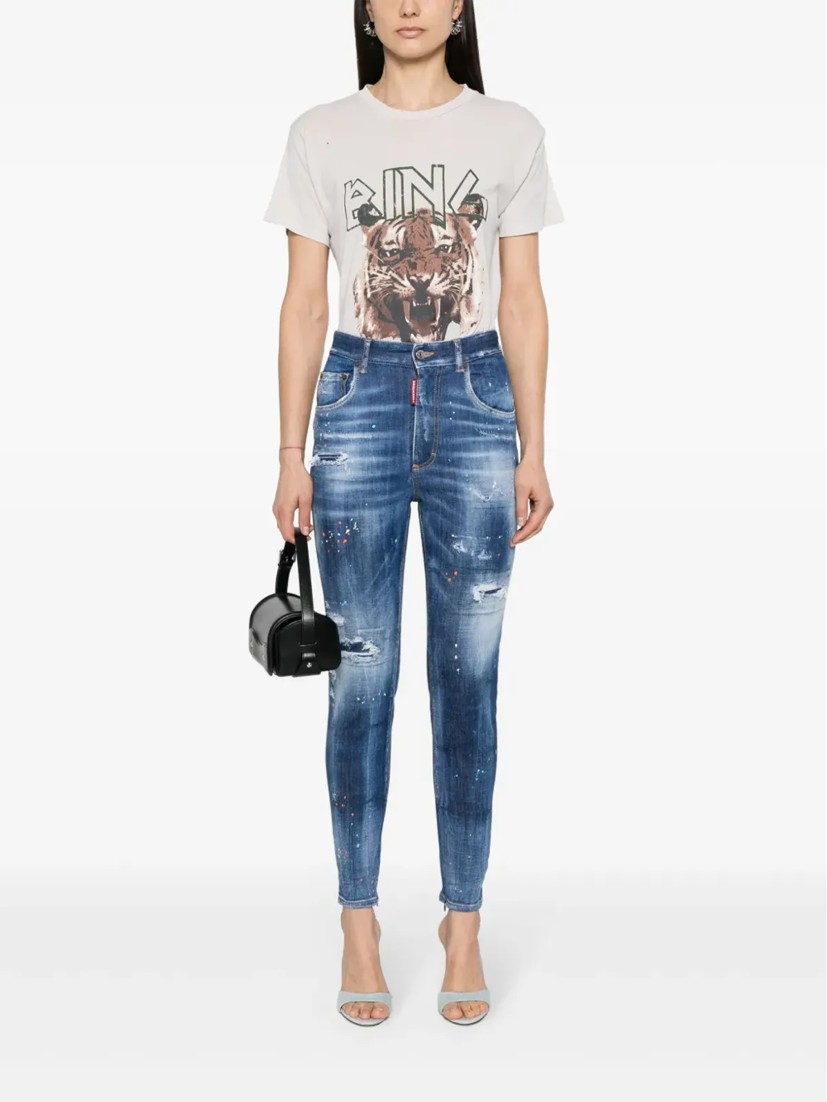 DSQUARED2 ペイント・スプラッター加工 ダメージデニム テーパードジーンズ - ブルー - 画像2