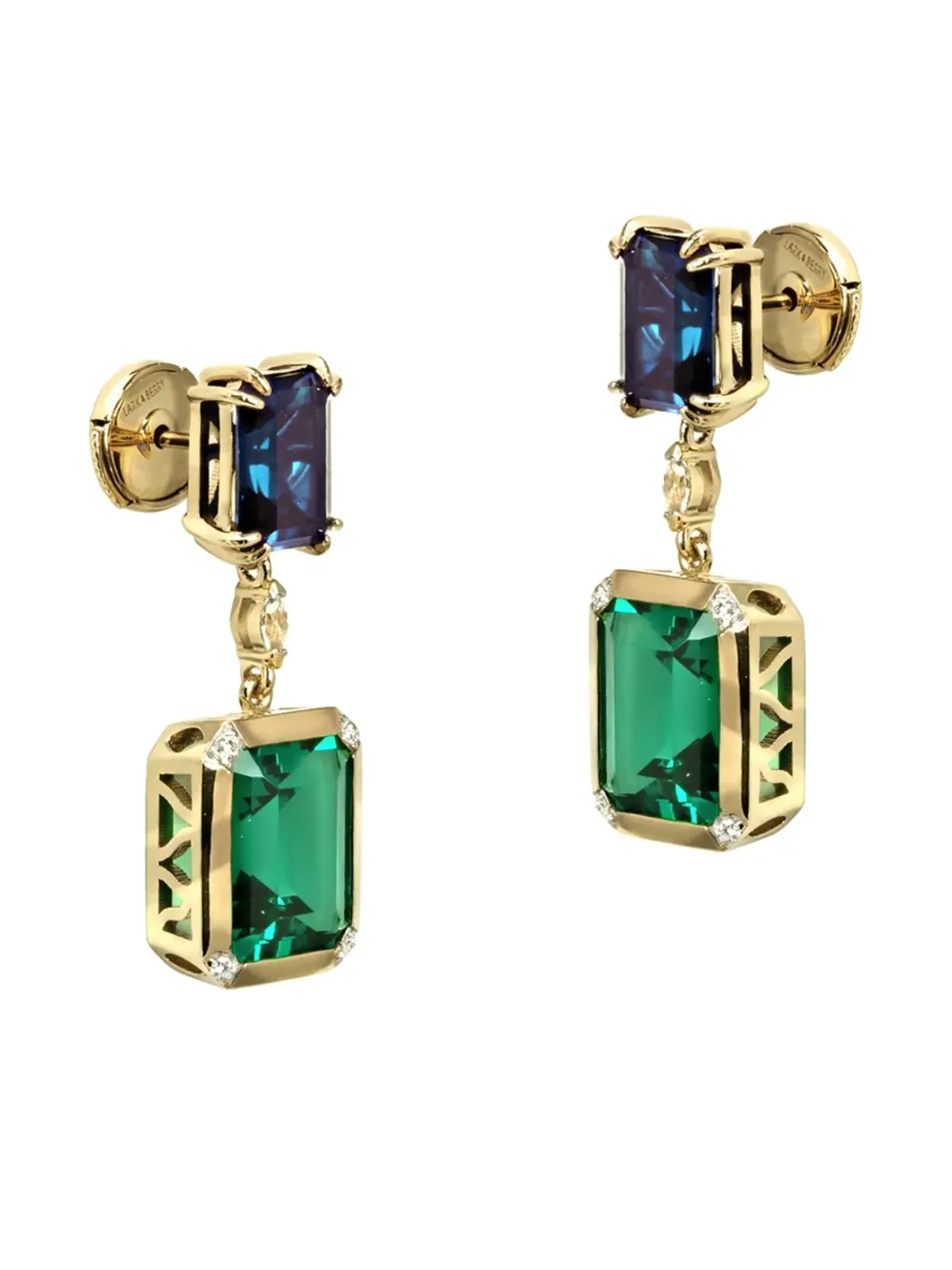 Lark & Berry ネクサス マルチストーン ドロップピアス 14K イエローゴールド - 画像2