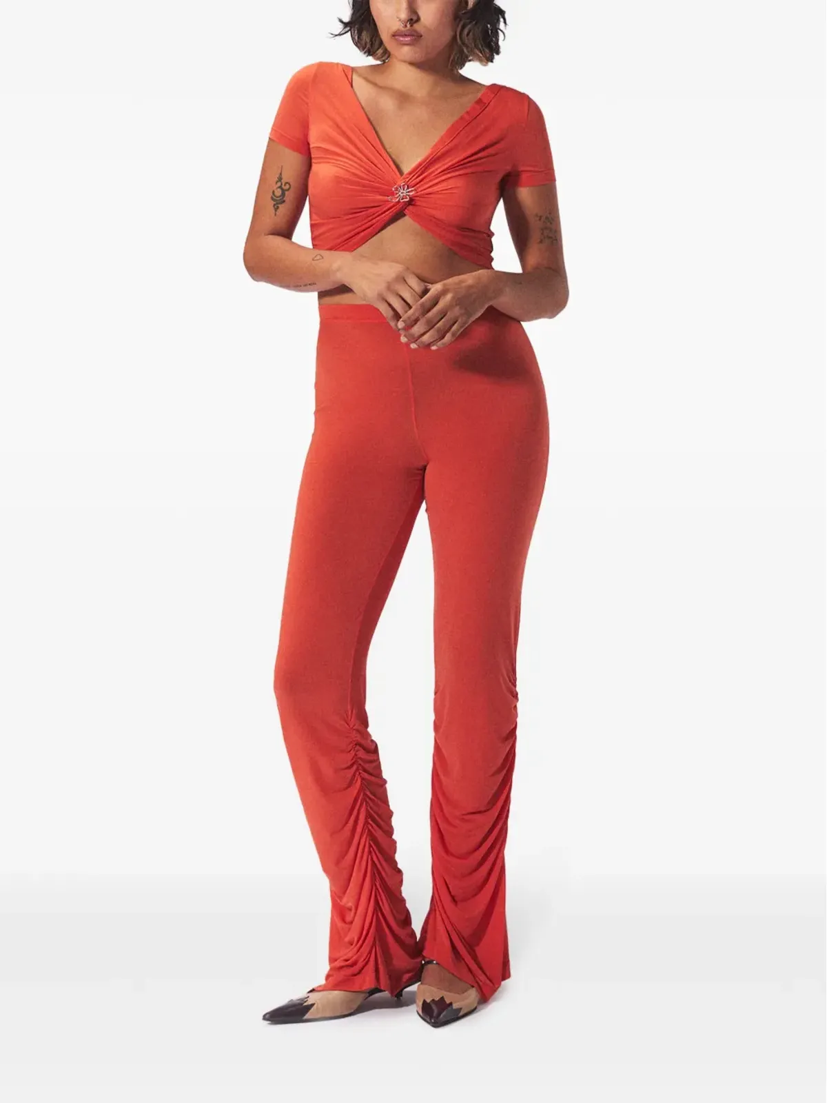 Maccapani Angela gathered-detail cropped top - Orange - 画像2