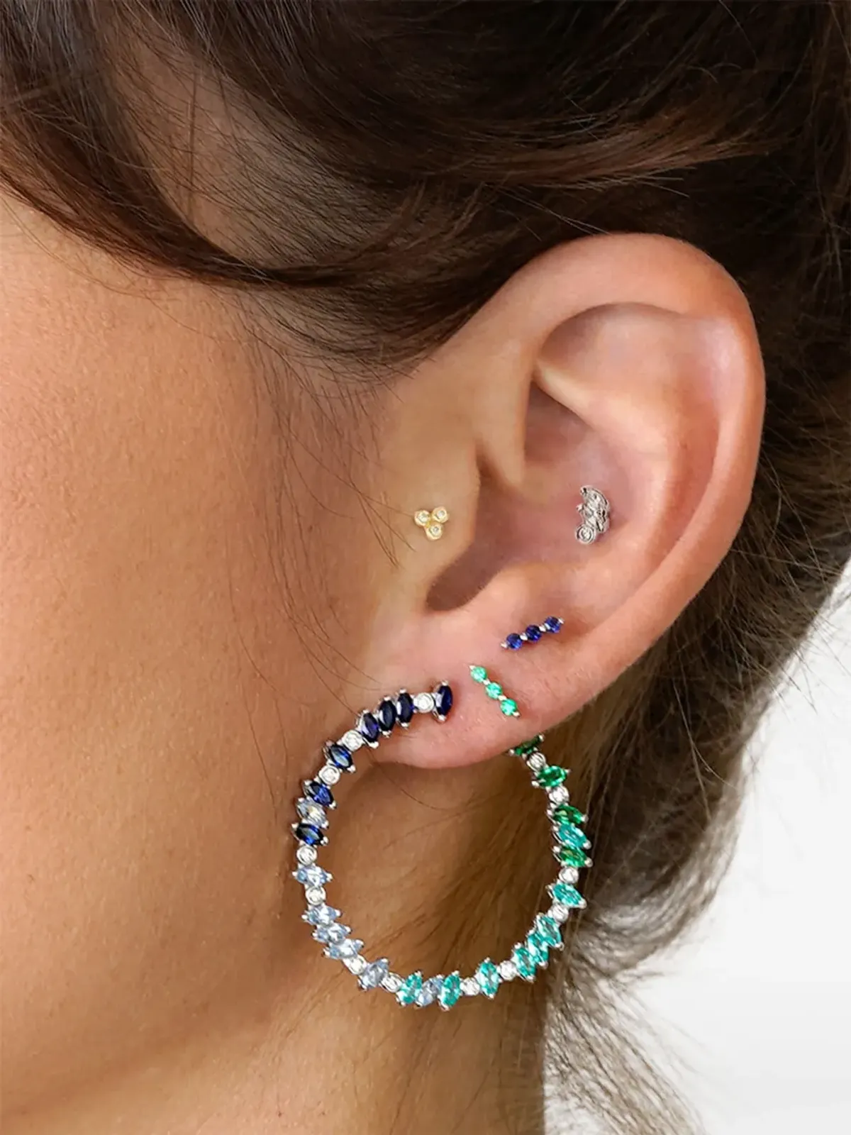 Lark & Berry Rainbow Veto Aqua マルチストーン フープピアス - 画像3