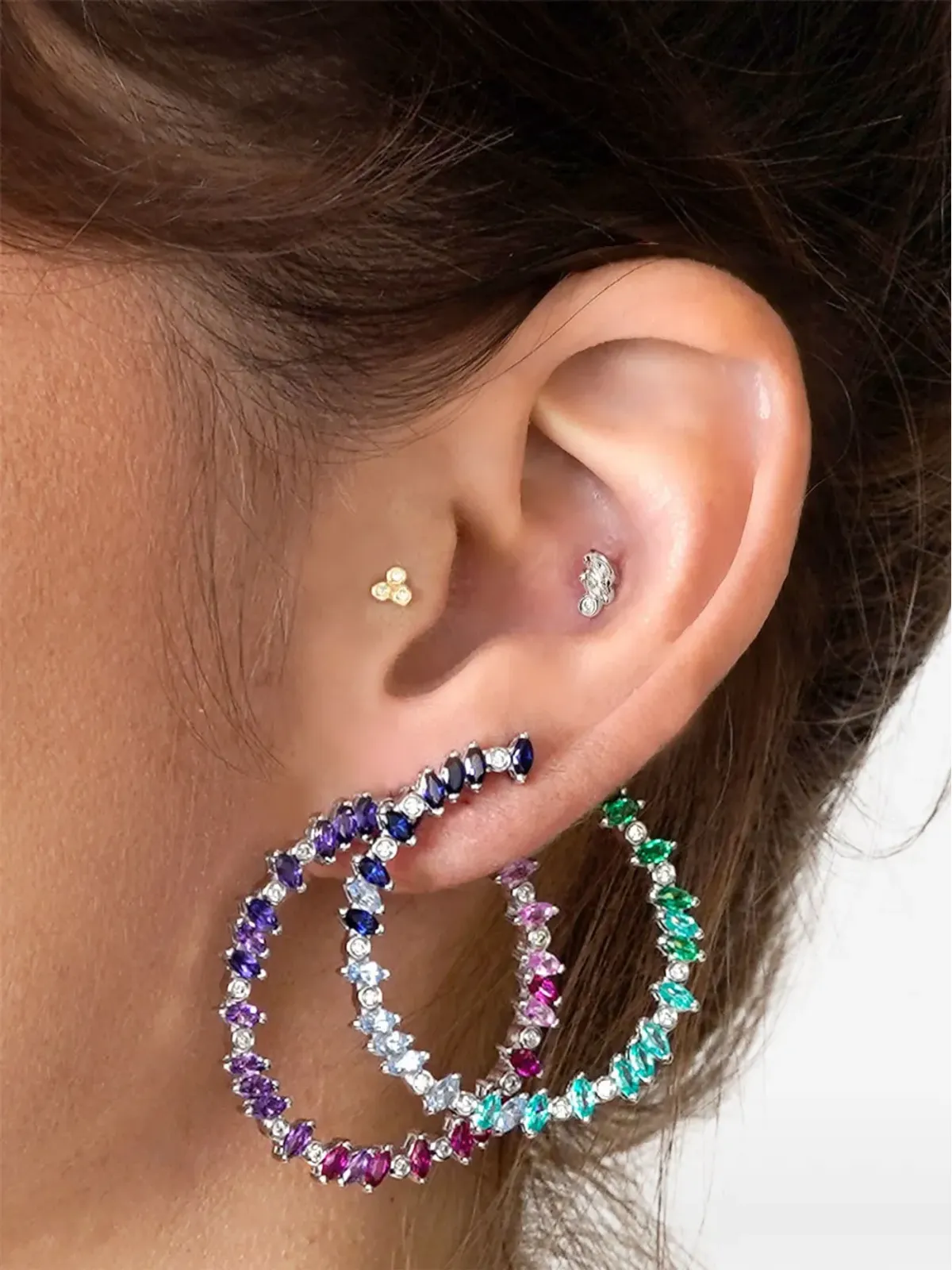 Lark & Berry Rainbow Veto Aqua マルチストーン フープピアス - 画像4