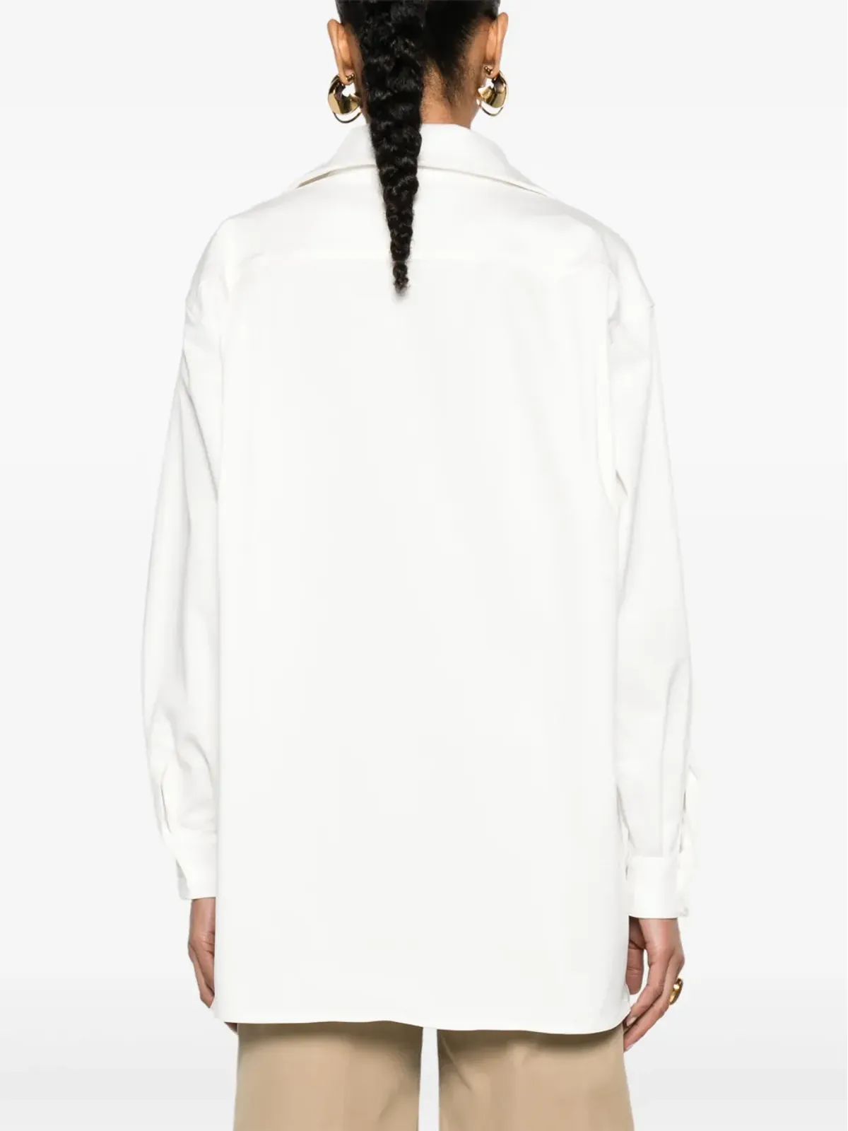Max Mara ギャバジン織りVネック シャツ ホワイト - 画像4