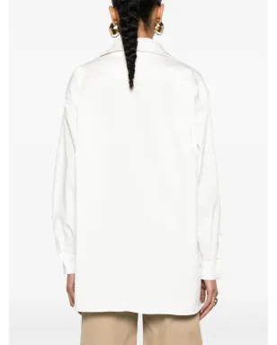 Max Mara ギャバジン織りVネック シャツ ホワイト - サムネイル4