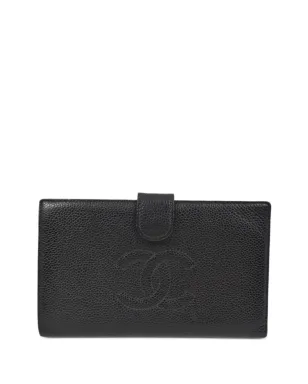 CHANEL ビンテージ 2000 CCステッチ ロングフラップ ウォレット - ブラック - サムネイル1
