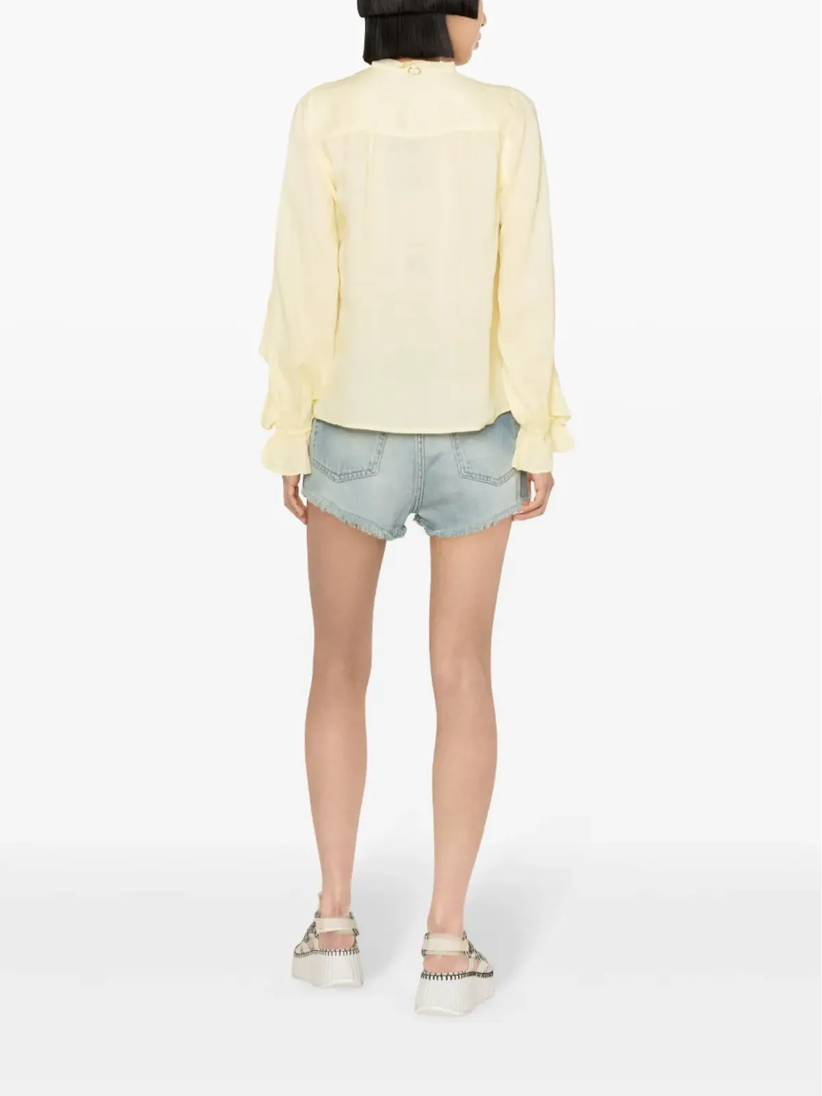TWINSET レースディテールのフリルブラウス イエロー - 画像4