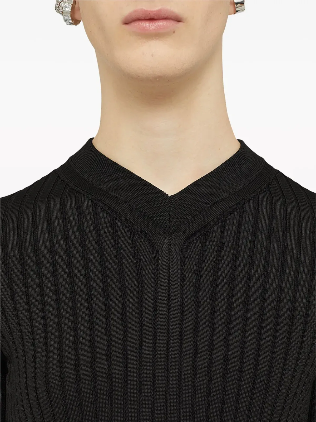 Jil Sander リブ編みVネックTシャツ - 画像5
