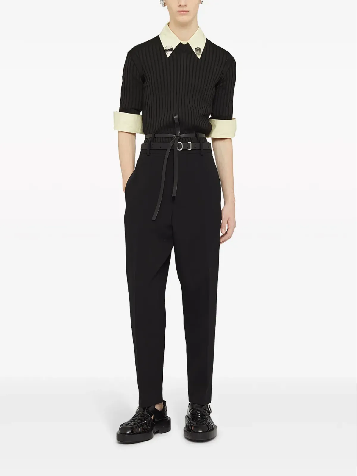 Jil Sander リブ編みVネックTシャツ - 画像2