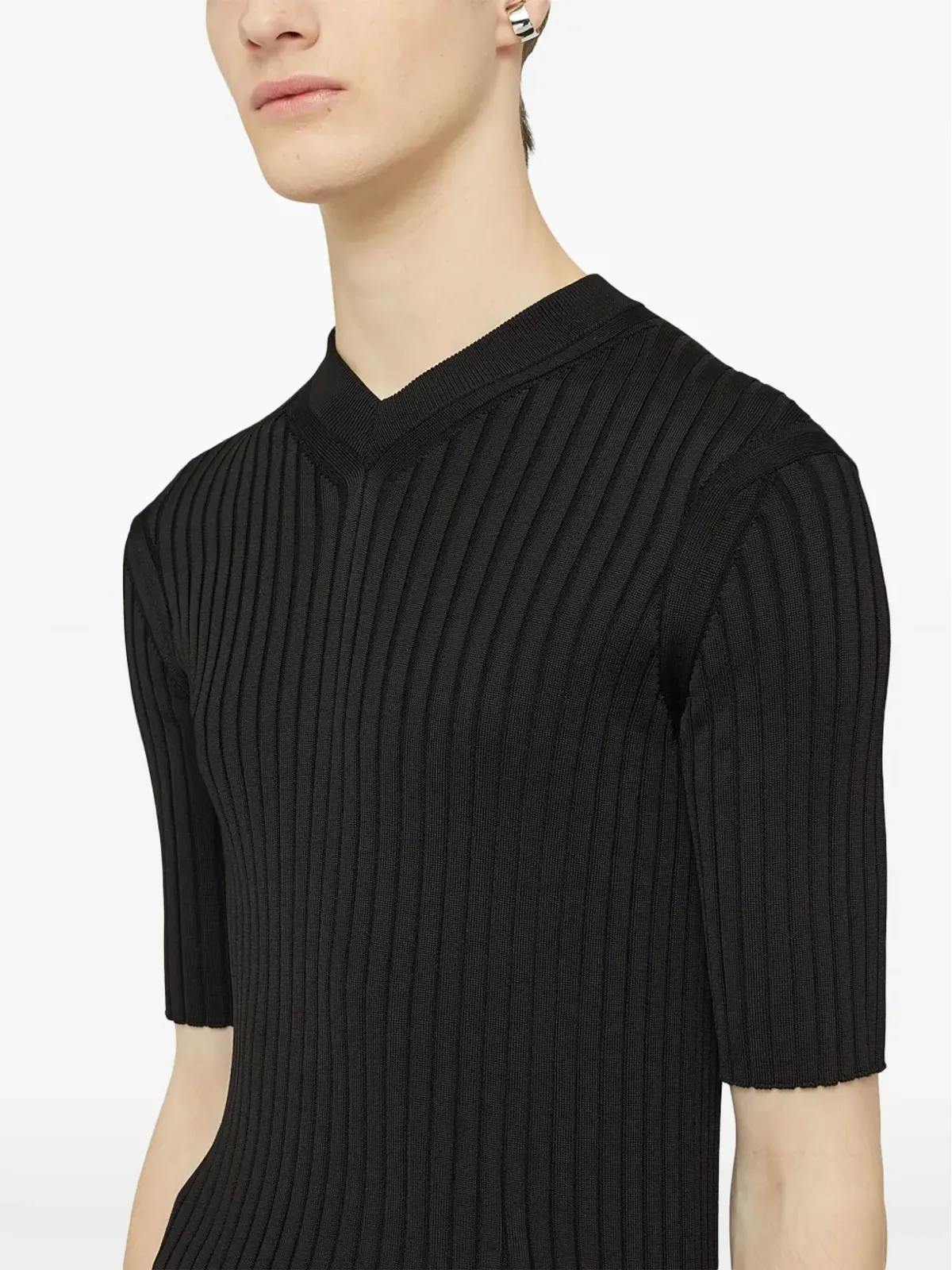 Jil Sander リブ編みVネックTシャツ - 画像4