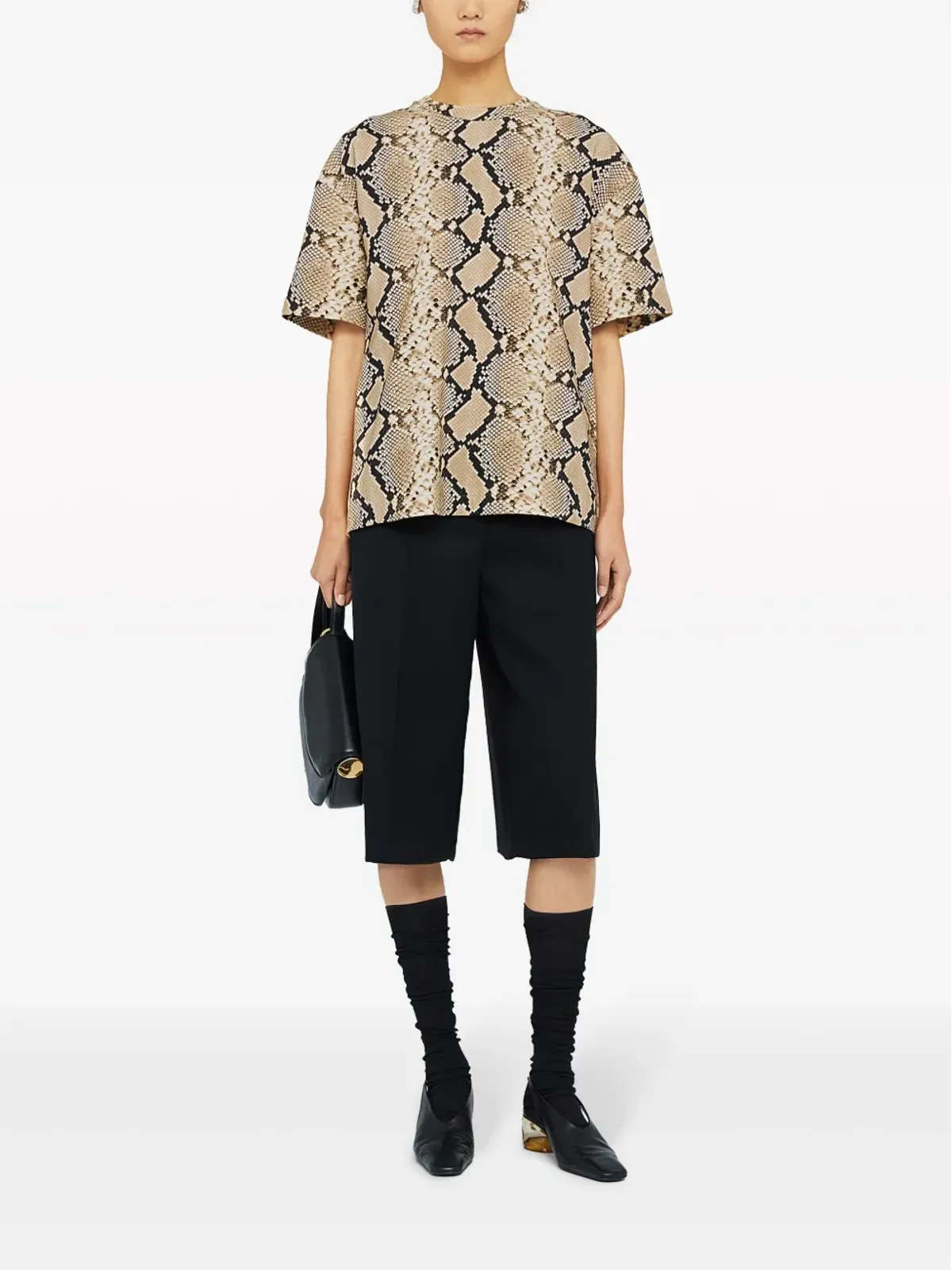 Jil Sander ヘビ柄プリント コットンTシャツ ブラウン - 画像2