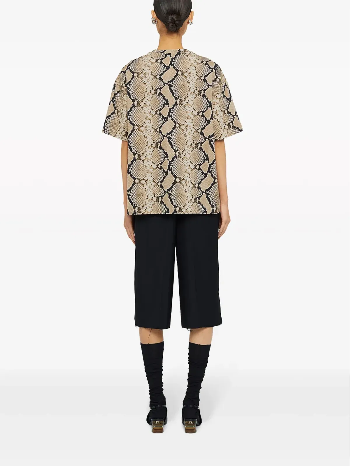 Jil Sander ヘビ柄プリント コットンTシャツ ブラウン - 画像3