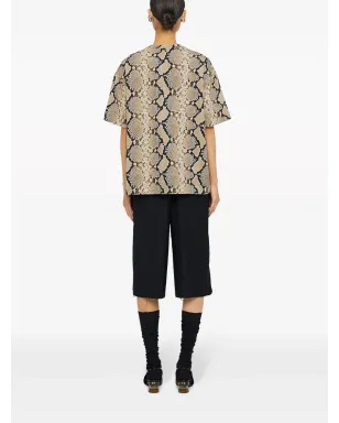 Jil Sander ヘビ柄プリント コットンTシャツ ブラウン - サムネイル3