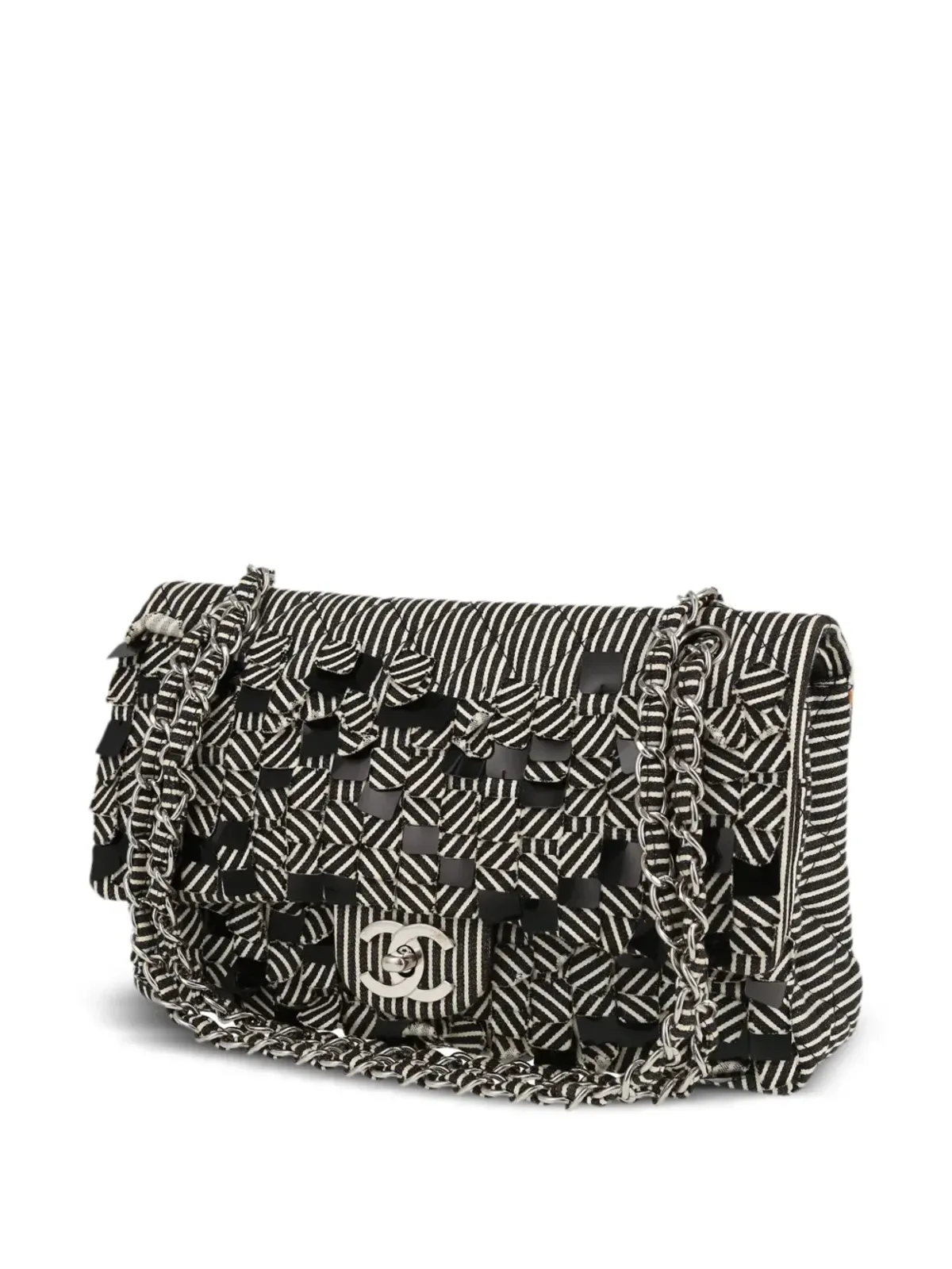 CHANEL ビンテージ 2008年製 タイムレスストライプ ショルダーバッグ - ブラック - 画像3