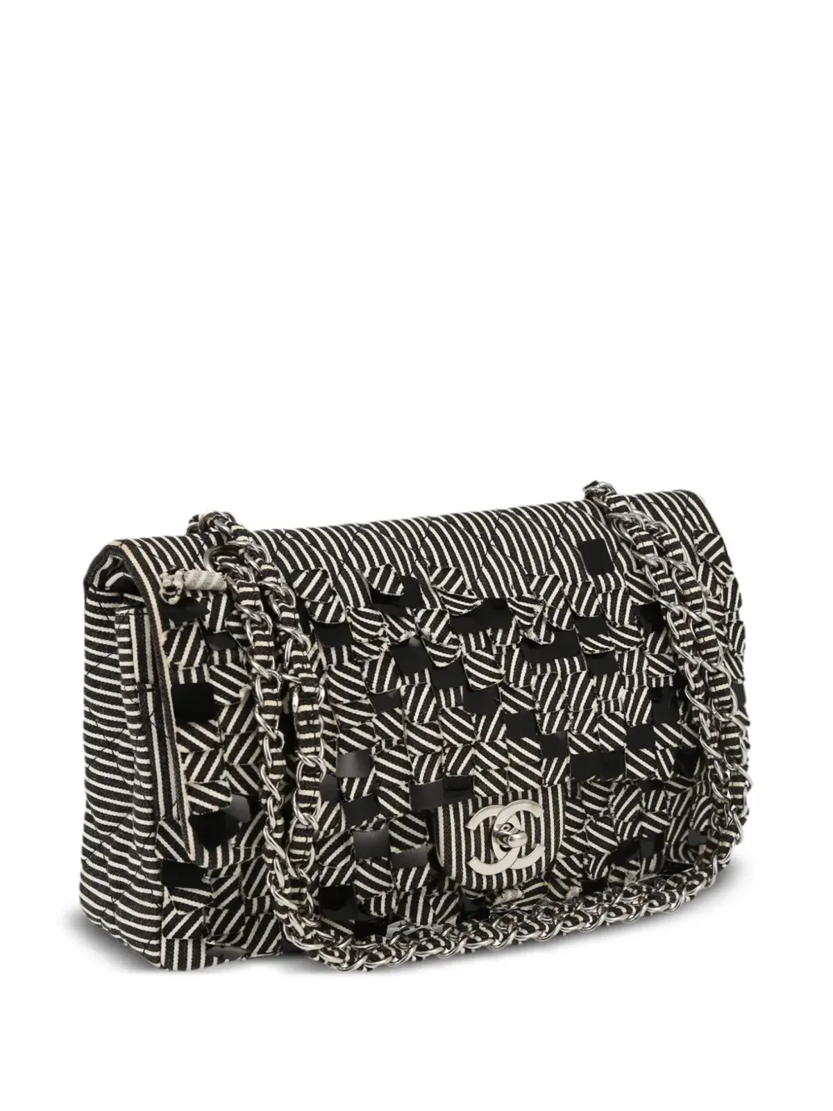 CHANEL ビンテージ 2008年製 タイムレスストライプ ショルダーバッグ - ブラック - 画像4