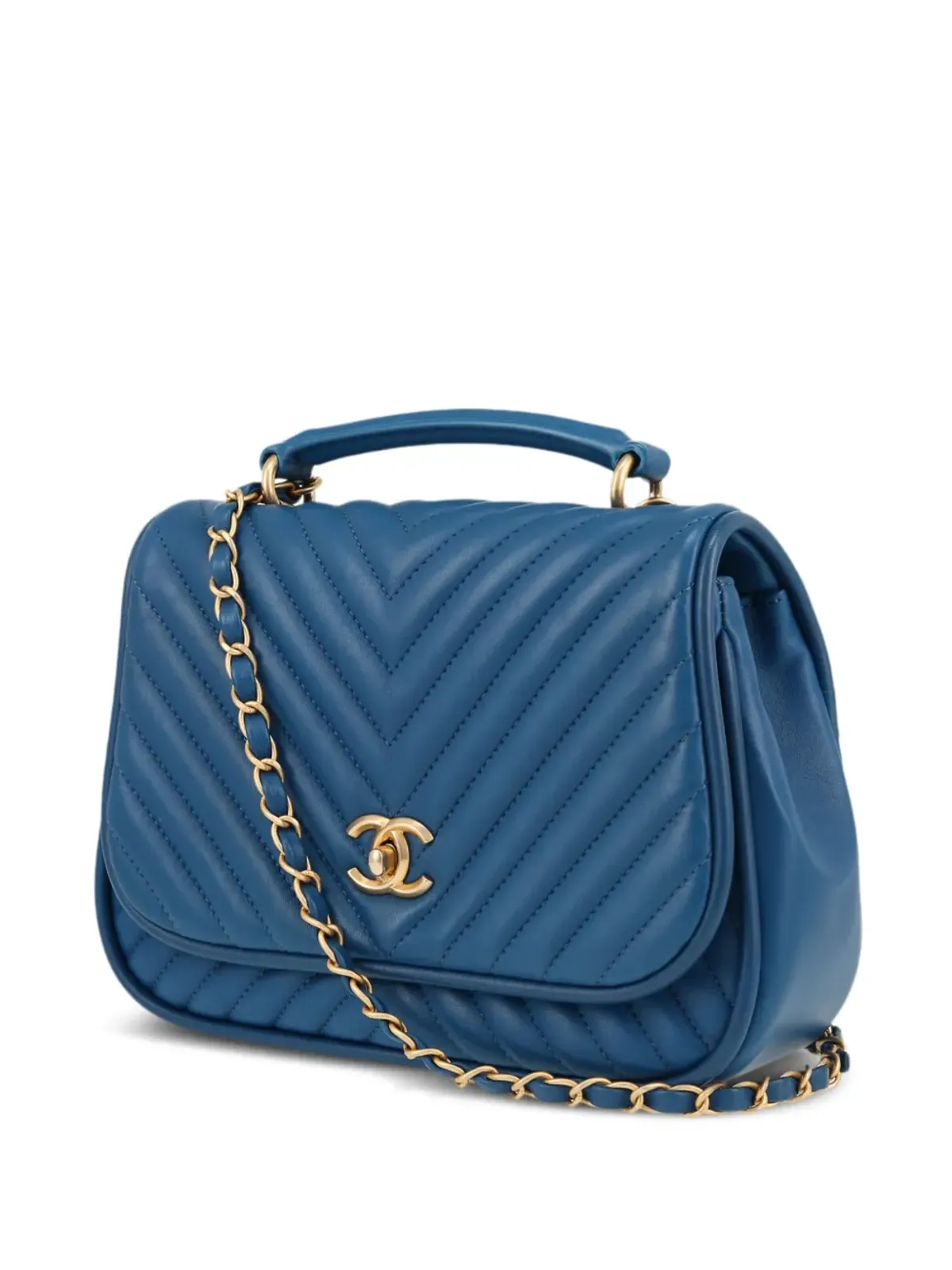 CHANEL ビンテージ 2018年 チェブロンキルティング ショルダーバッグ ブルー - 画像3