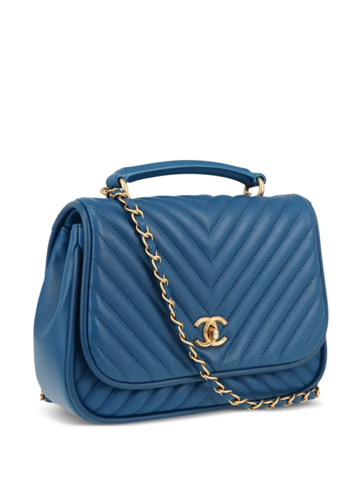 CHANEL ビンテージ 2018年 チェブロンキルティング ショルダーバッグ ブルー - 画像4