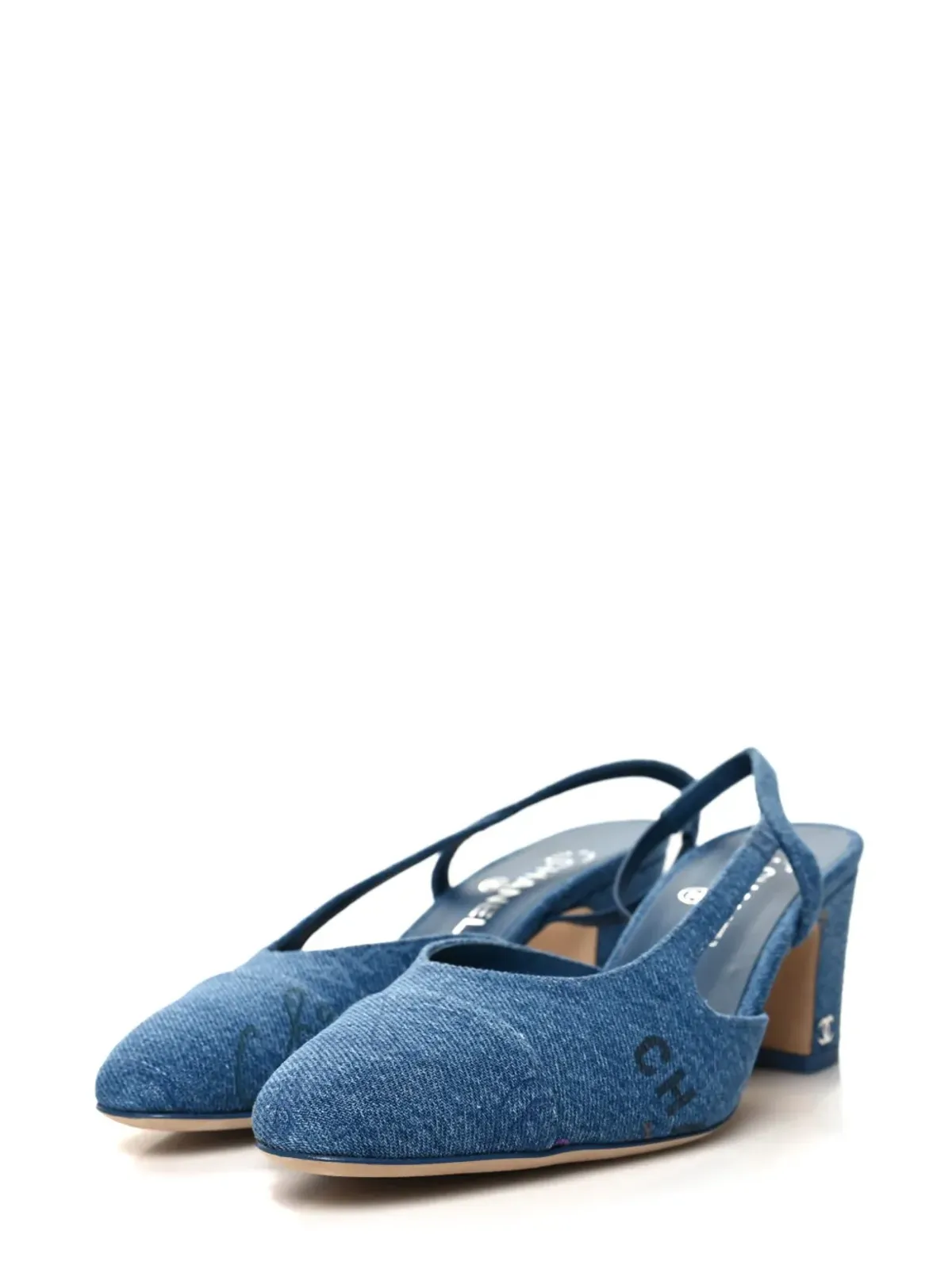 CHANEL ビンテージ キャップトゥ CC スリングバックパンプス - ブルー - 画像2