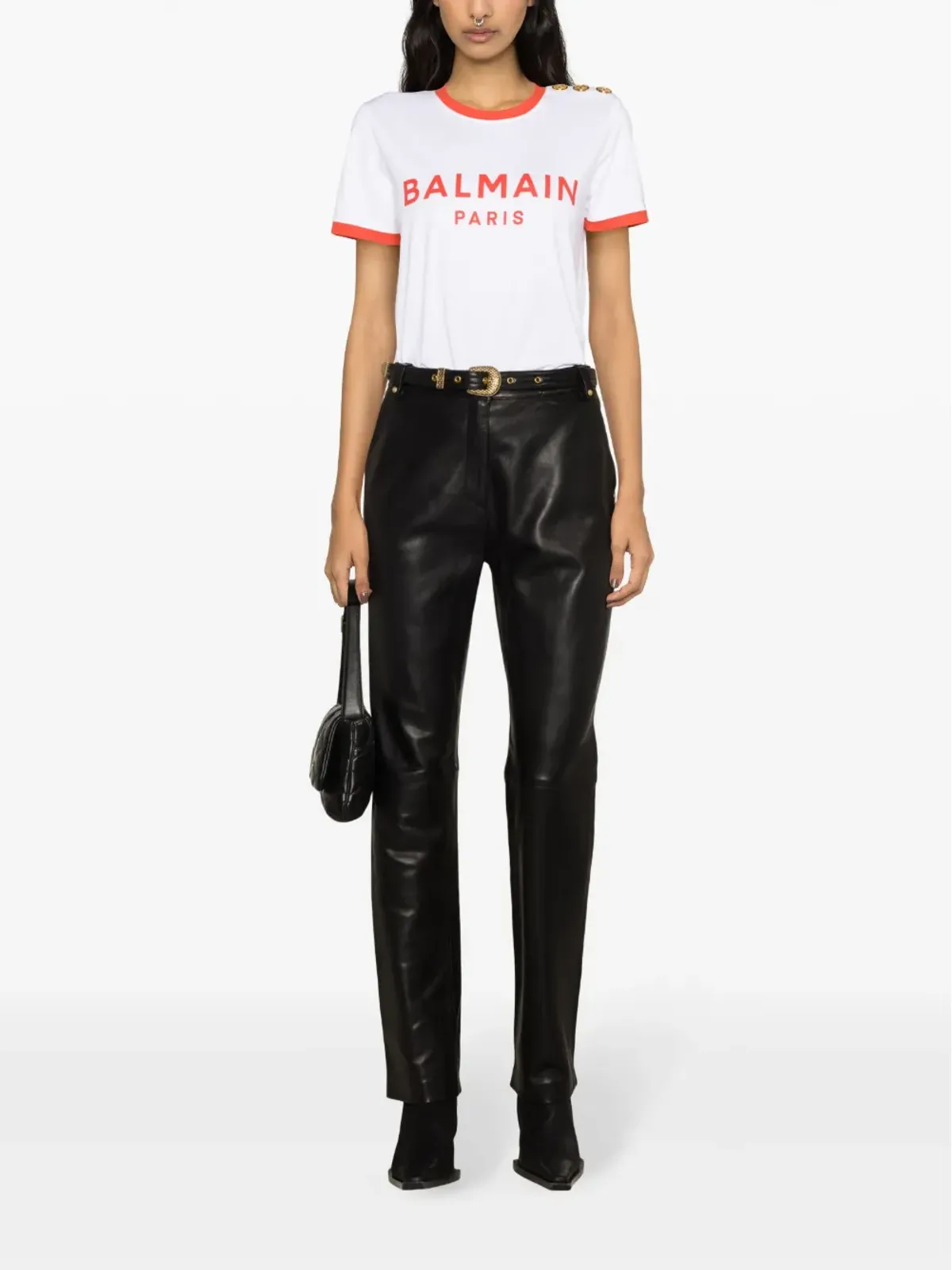 Balmain ベルト付きハイライズレザートラウザー - 画像2