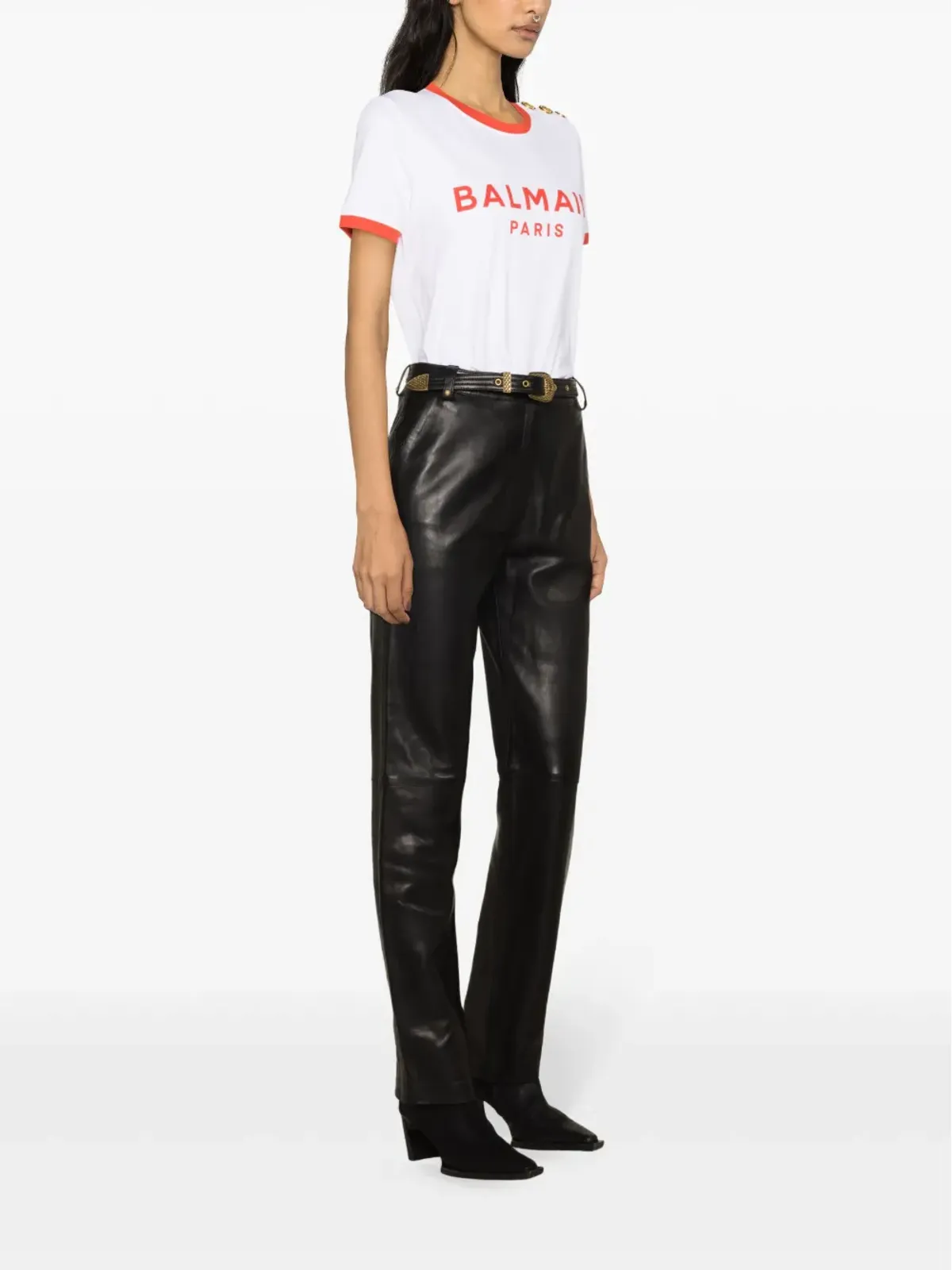 Balmain ベルト付きハイライズレザートラウザー - 画像3