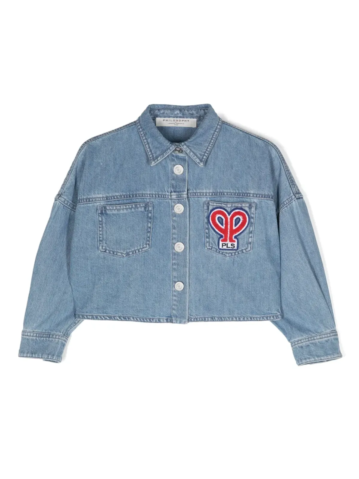Philosophy Di Lorenzo Serafini Kids ロゴ刺繍クロップドデニムジャケット - 画像1