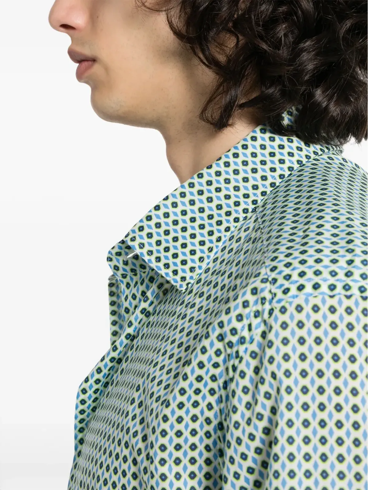 ETRO ジオメトリックプリント コットン シャツ ブルー - 画像5
