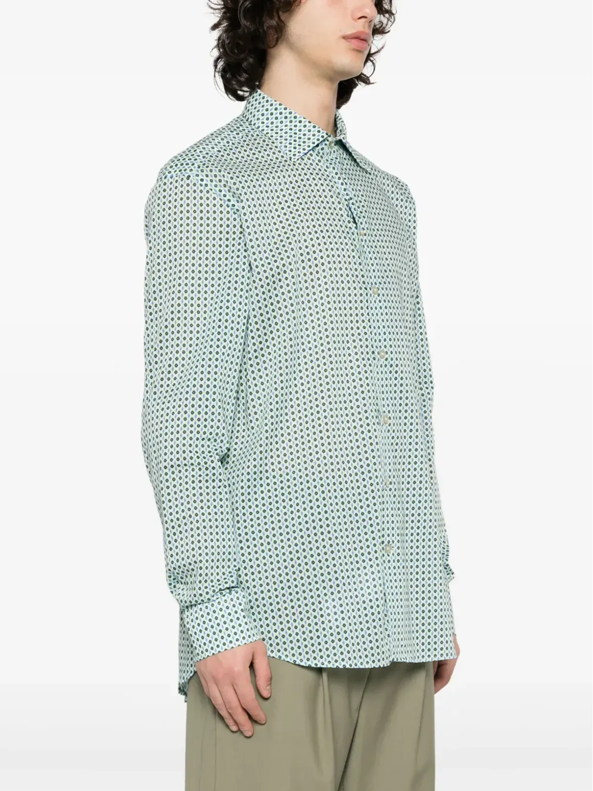 ETRO ジオメトリックプリント コットン シャツ ブルー - 画像3