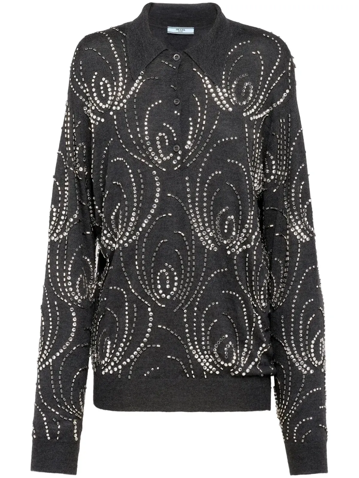 Prada クリスタル装飾カシミヤポロシャツ - グレー - 画像1