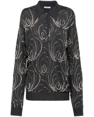 Prada クリスタル装飾カシミヤポロシャツ - グレー - サムネイル1