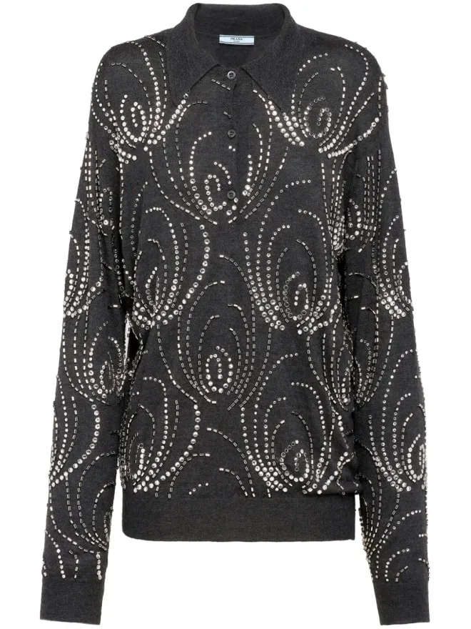 Prada Prada クリスタル装飾カシミヤポロシャツ - グレーの商品画像