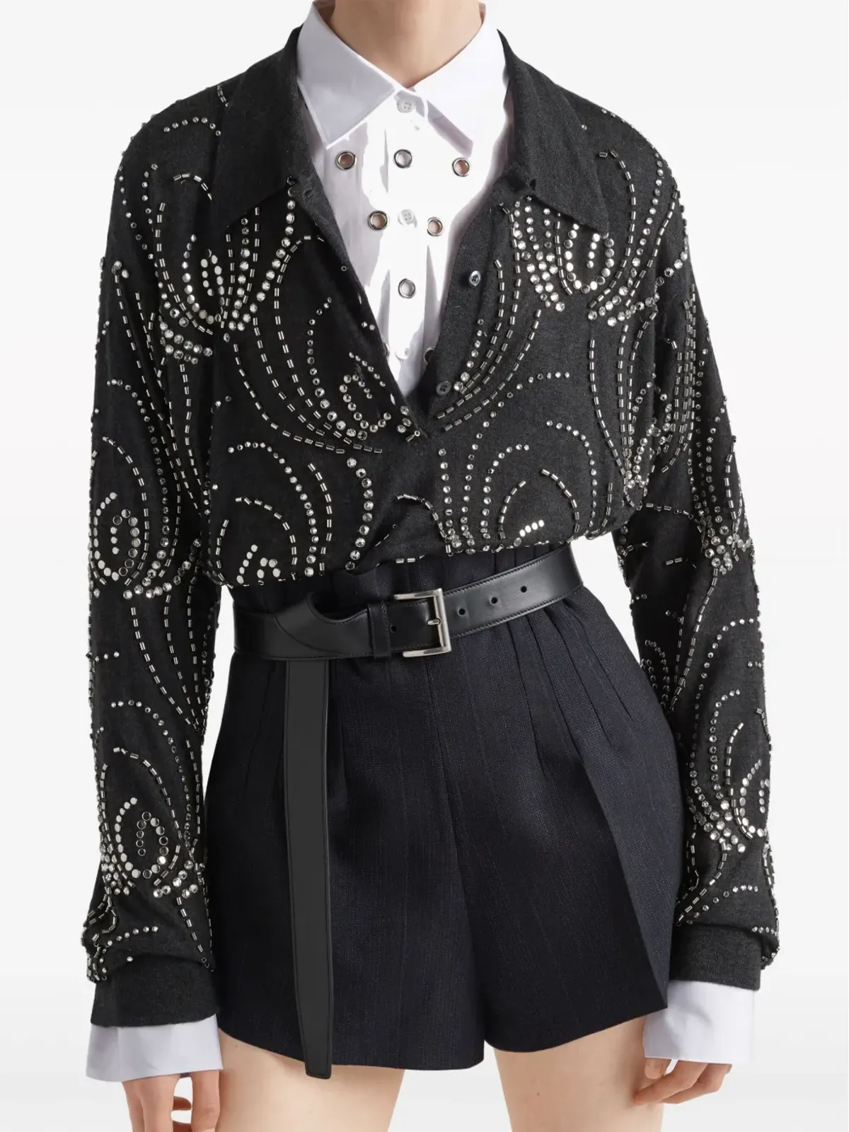 Prada クリスタル装飾カシミヤポロシャツ - グレー - 画像5
