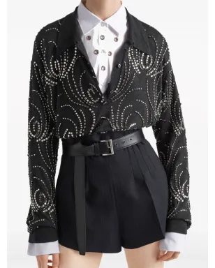 Prada クリスタル装飾カシミヤポロシャツ - グレー - サムネイル5