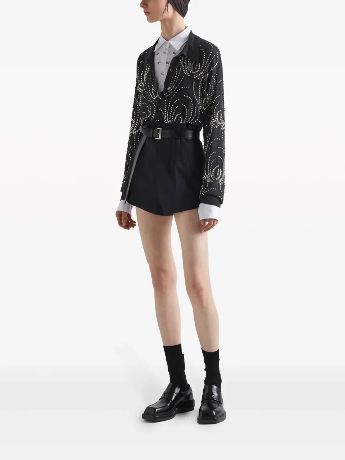 Prada クリスタル装飾カシミヤポロシャツ - グレー - 画像2