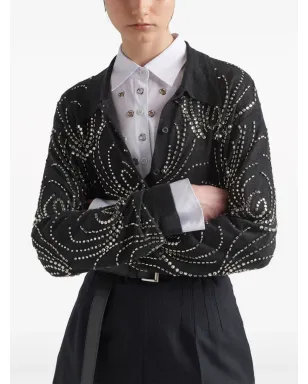 Prada クリスタル装飾カシミヤポロシャツ - グレー - サムネイル4